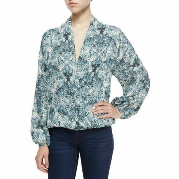Haute Hippie Tops - Haute Hippie Tapestry Floral Silk Faux Wrap Blouse
